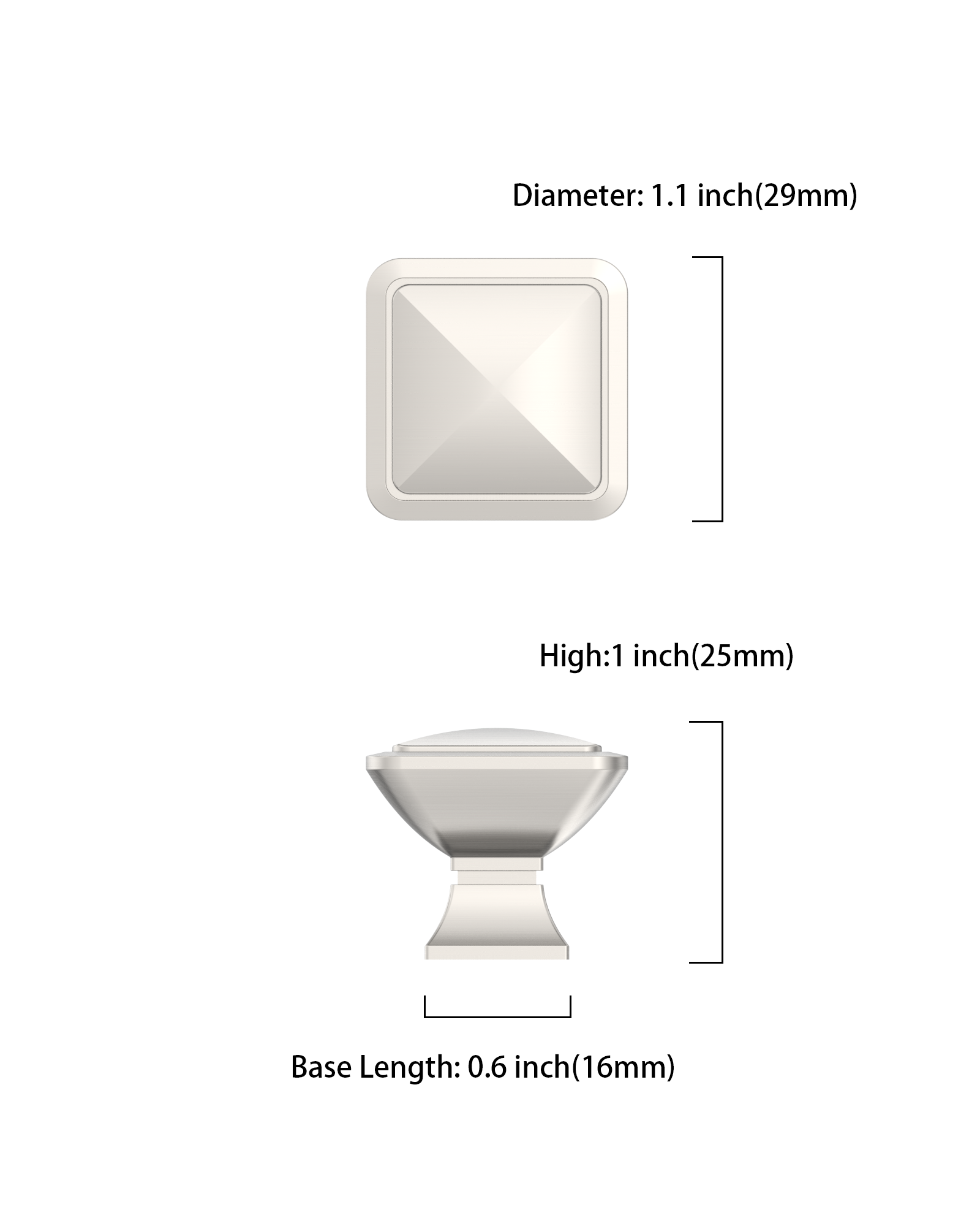 DESIGN1459 Matte Black Pyramid Square Knob for Luxury Kitchens (1" x 1")