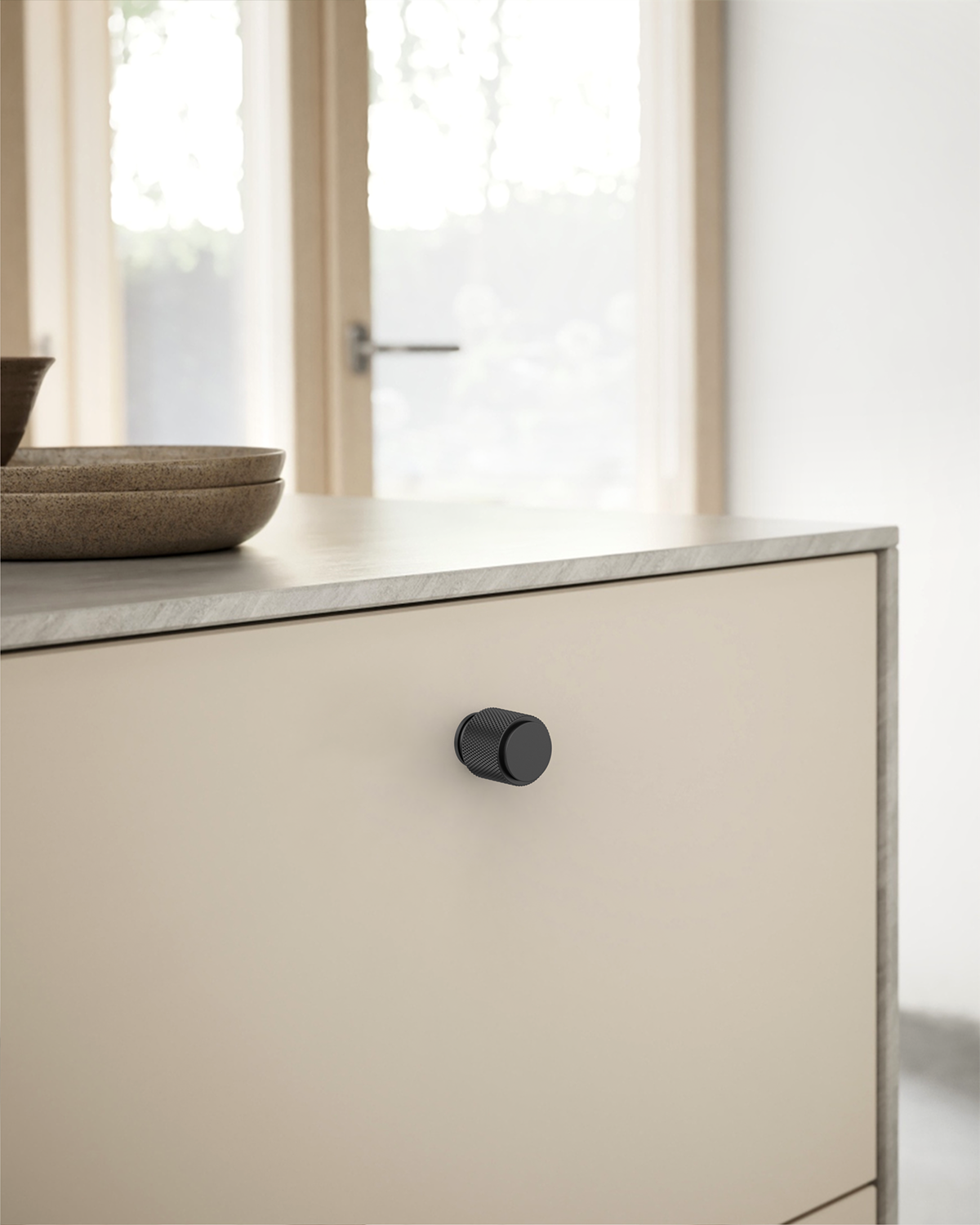 DESIGN4483 Solid Metal Knurled Cylinder Knob for Luxury Kitchens | 1" Diameter, Brushed Satin Nickel