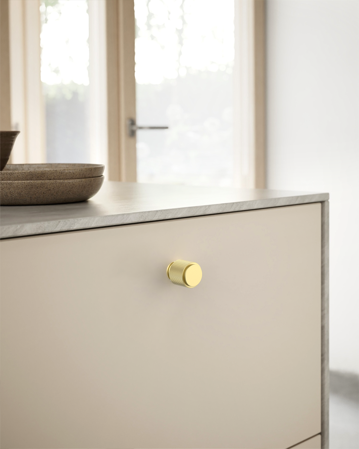 DESIGN4483 Solid Metal Knurled Cylinder Knob for Luxury Kitchens | 1" Diameter, Brushed Satin Nickel