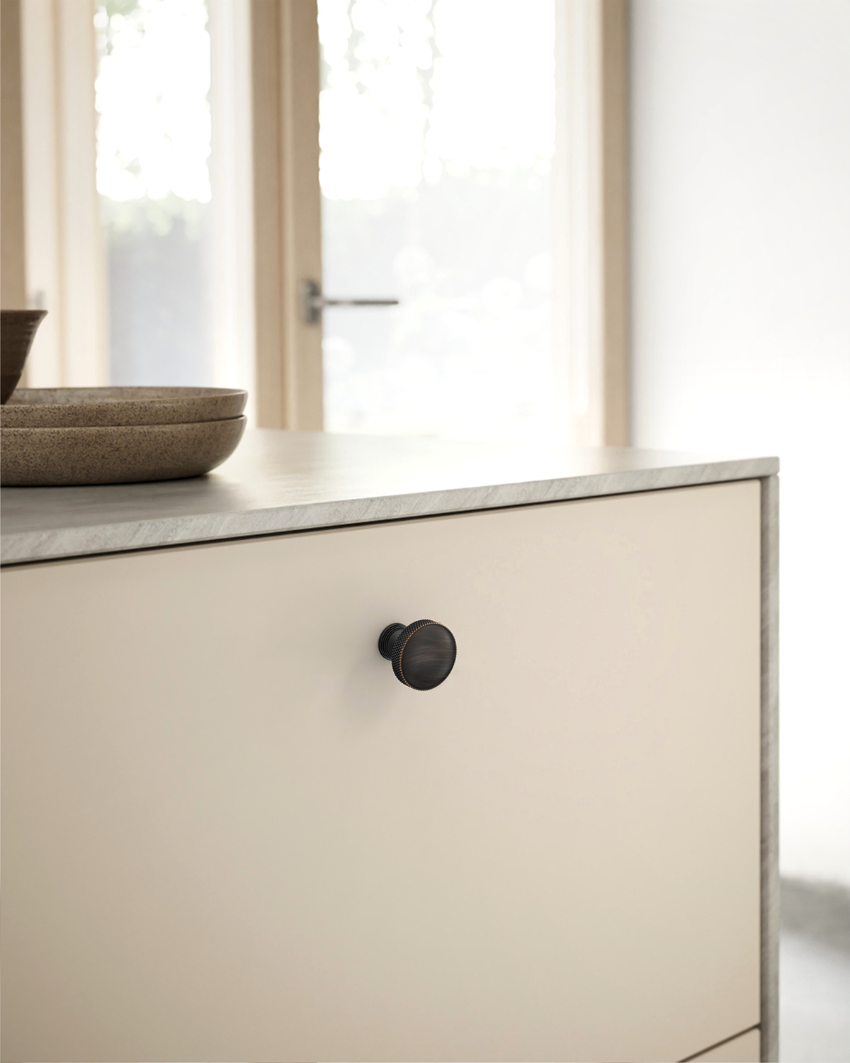 DESIGN4602 Modern Organic Champagne Bronze Cabinet Knobs – Diamond Knurled Domed Drawer Pulls