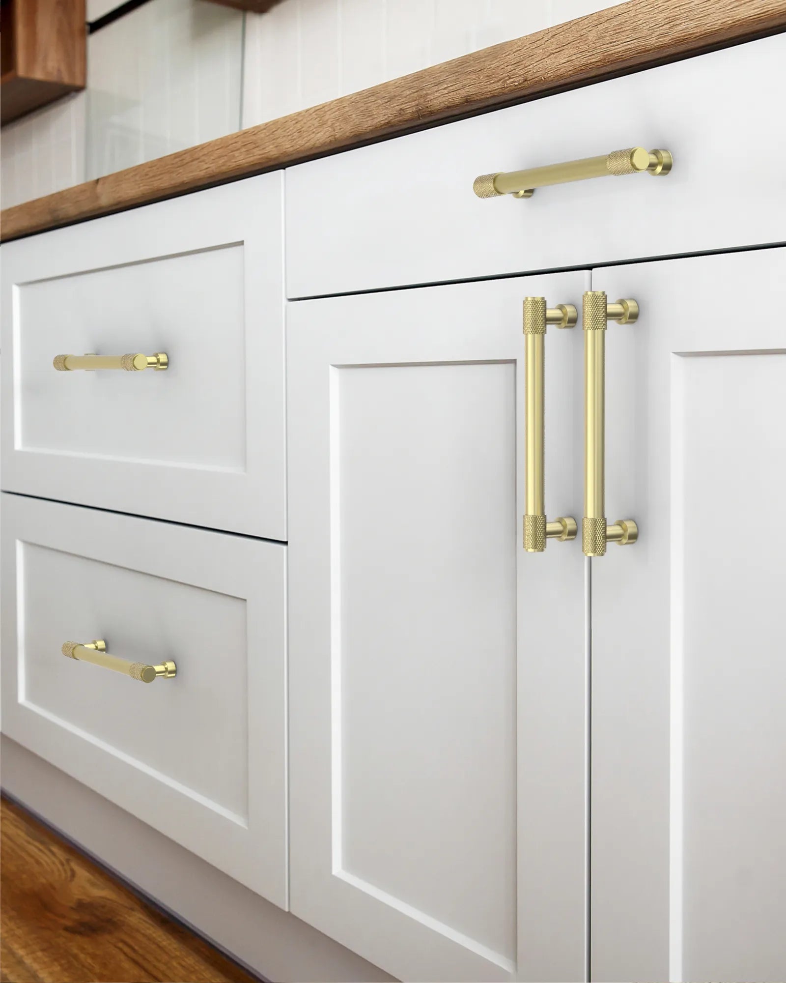 DESIGN4518 Solid Cabinet Pulls – Knurled Brushed Brass Handles for Drawers & Cabinets