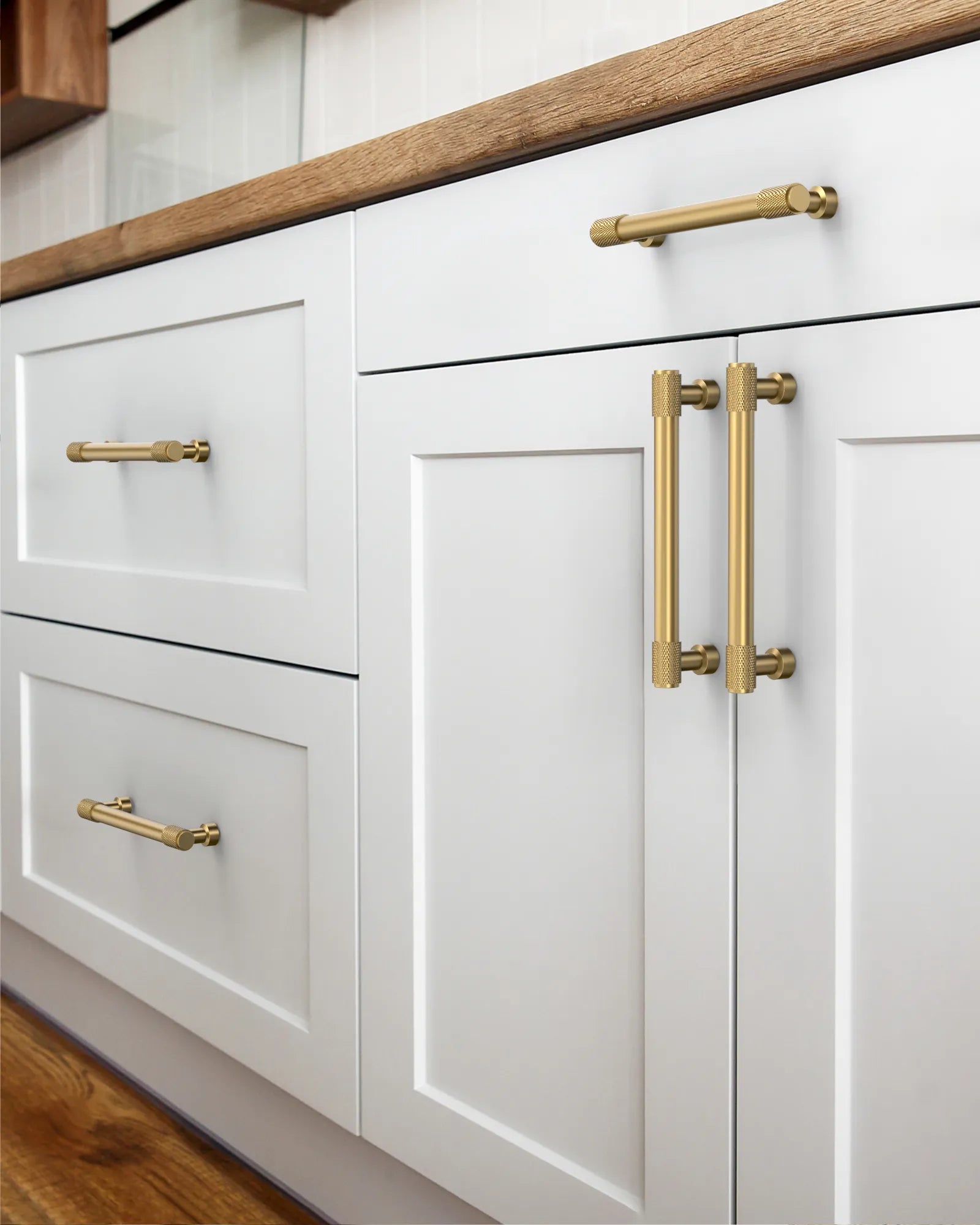 DESIGN4518 Solid Cabinet Pulls – Knurled Brushed Brass Handles for Drawers & Cabinets
