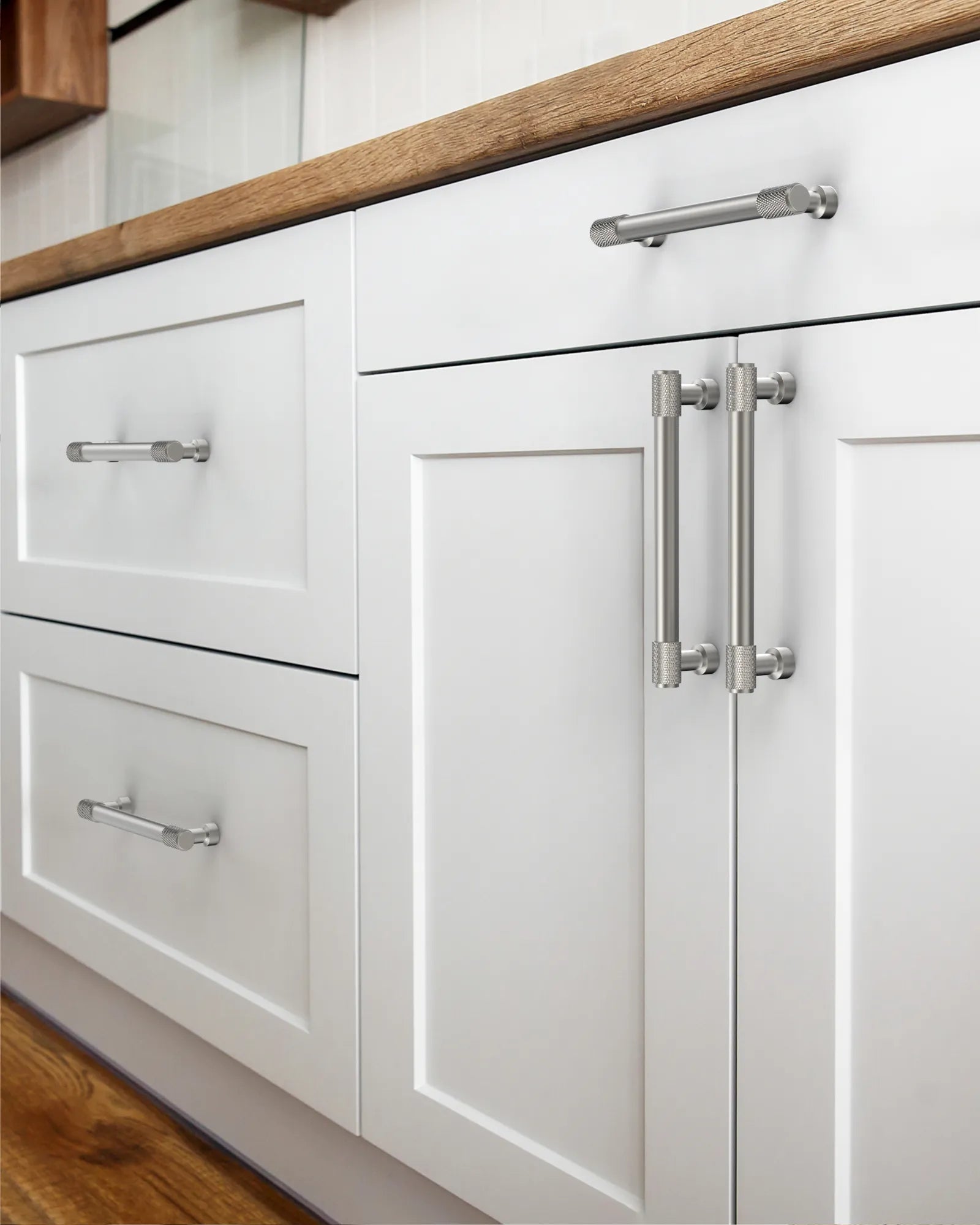 DESIGN4518 Solid Cabinet Pulls – Knurled Brushed Brass Handles for Drawers & Cabinets