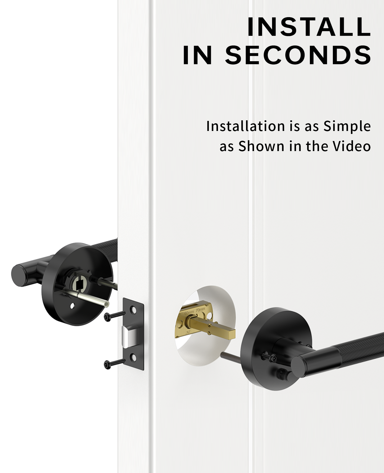 ZR02-124A Matte Black Door Handle Knurled Lever Modern Style | Privacy, Passage, Dummy