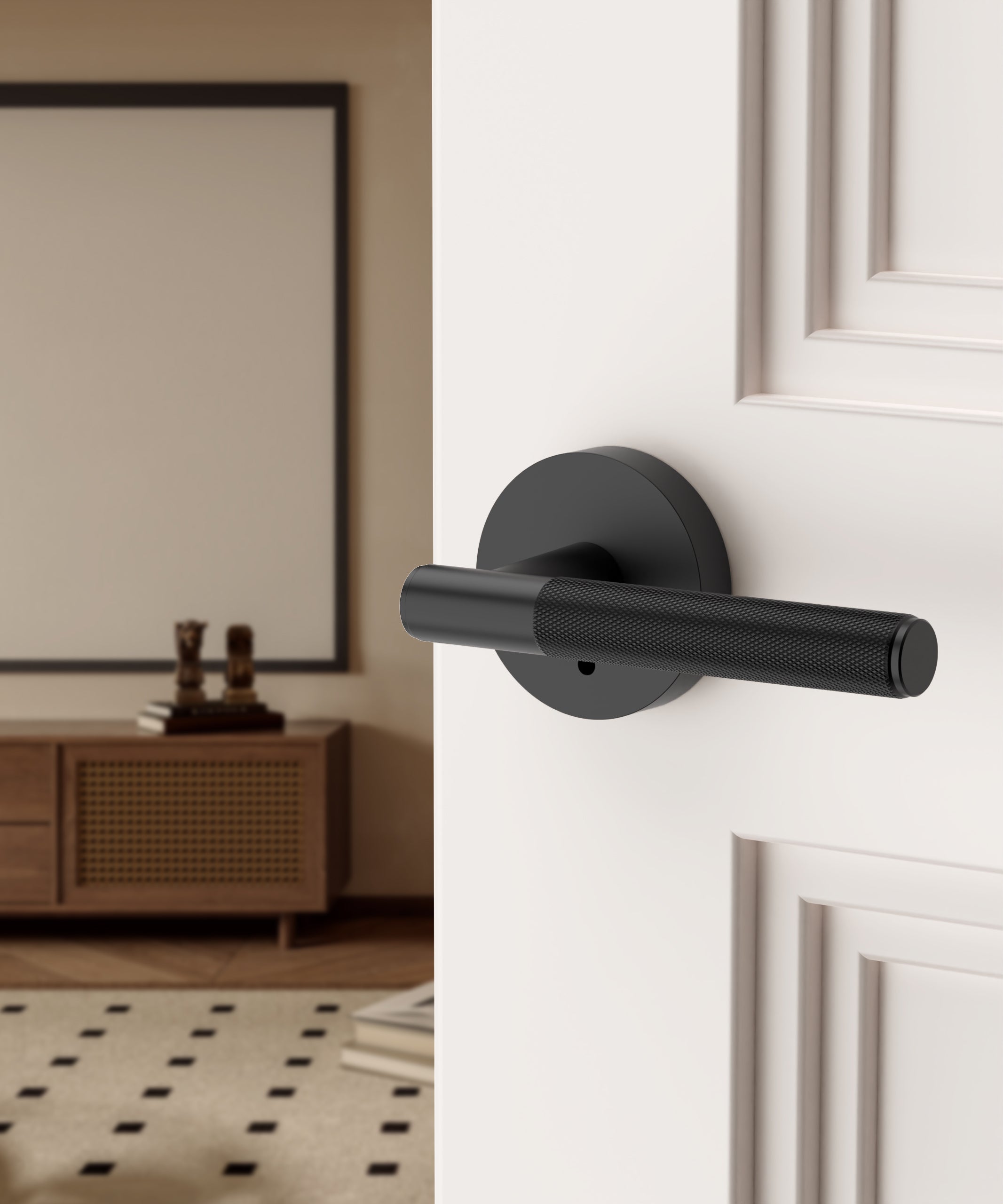 ZR02-124A Matte Black Door Handle Knurled Lever Modern Style | Privacy, Passage, Dummy