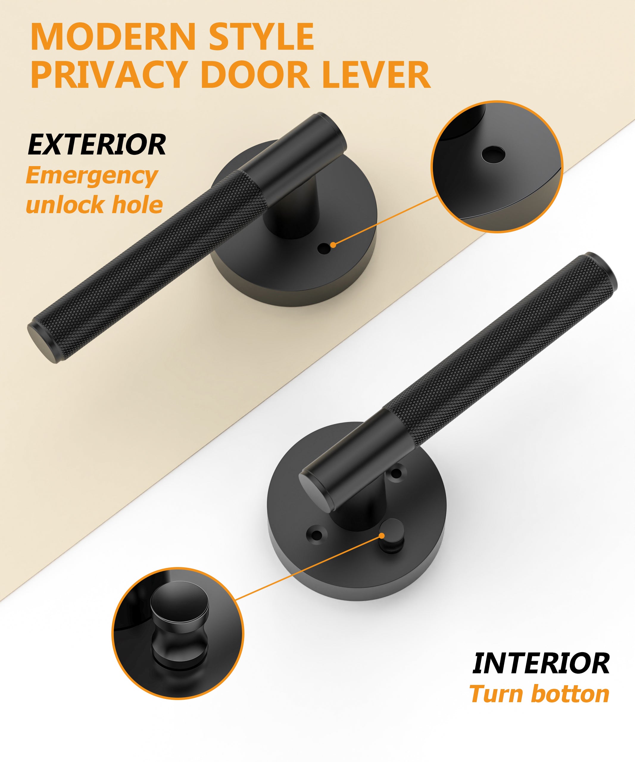 ZR02-124A Matte Black Door Handle Knurled Lever Modern Style | Privacy, Passage, Dummy