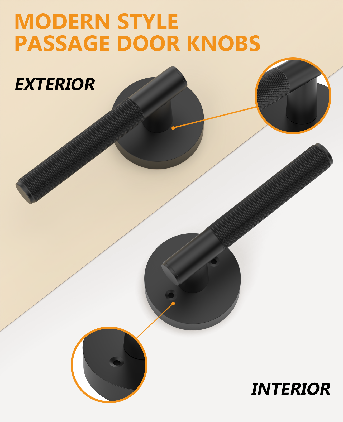 ZR02-124A Matte Black Door Handle Knurled Lever Modern Style | Privacy, Passage, Dummy