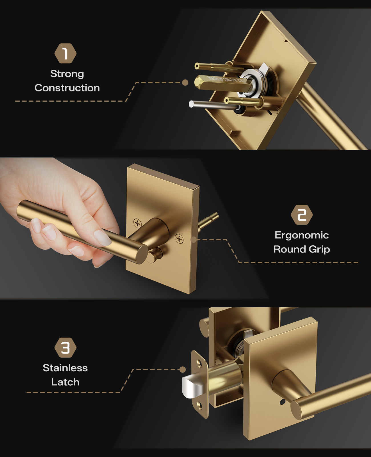 ZR08-097Z Champagne Bronze Door Levers, Heavy-Duty Feel & Modern Minimalist | Privacy, Passage, Dummy
