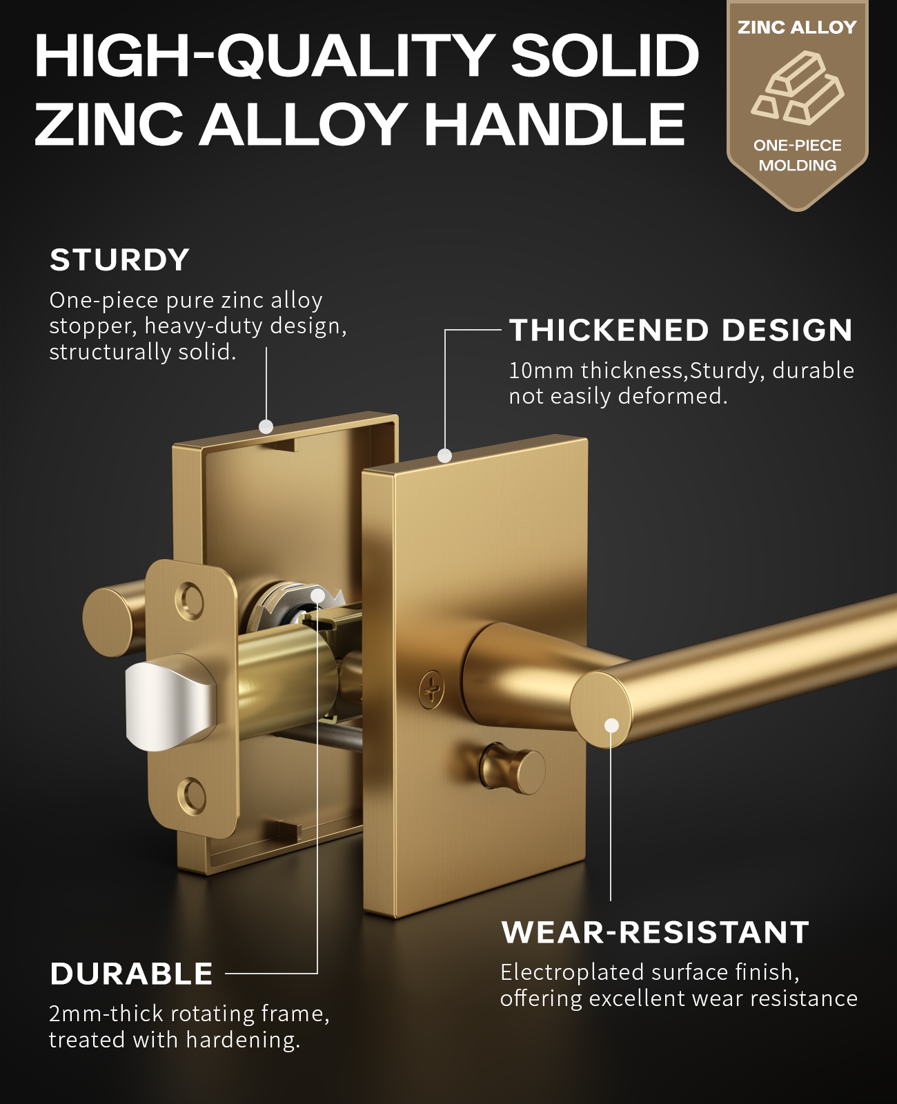 ZR08-097Z Champagne Bronze Door Levers, Heavy-Duty Feel & Modern Minimalist | Privacy, Passage, Dummy
