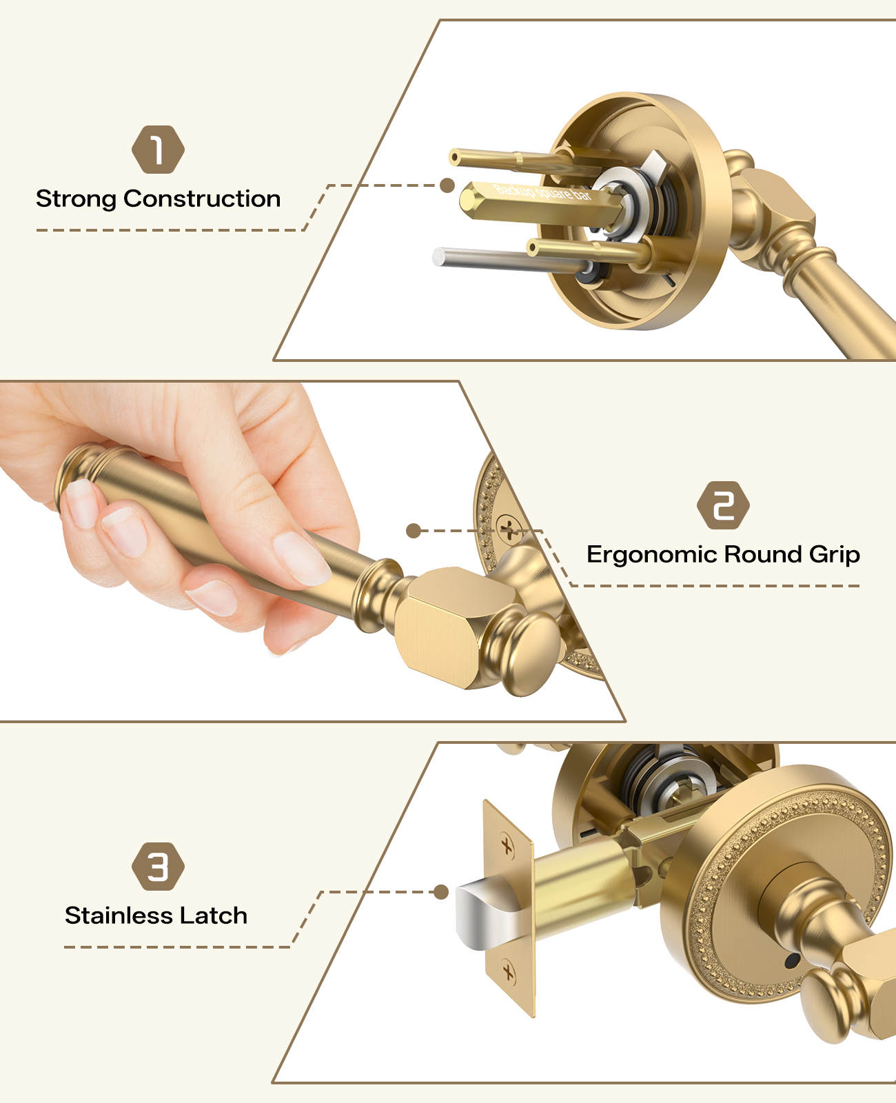 ZR12-054A Satin Champagne Bronze Door Levers with Beaded Rosette | Privacy, Passage, Dummy