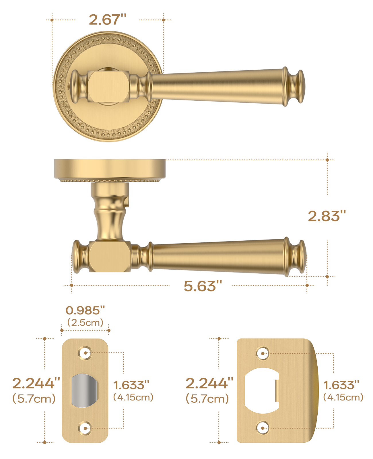 ZR12-054A Satin Champagne Bronze Door Levers with Beaded Rosette | Privacy, Passage, Dummy