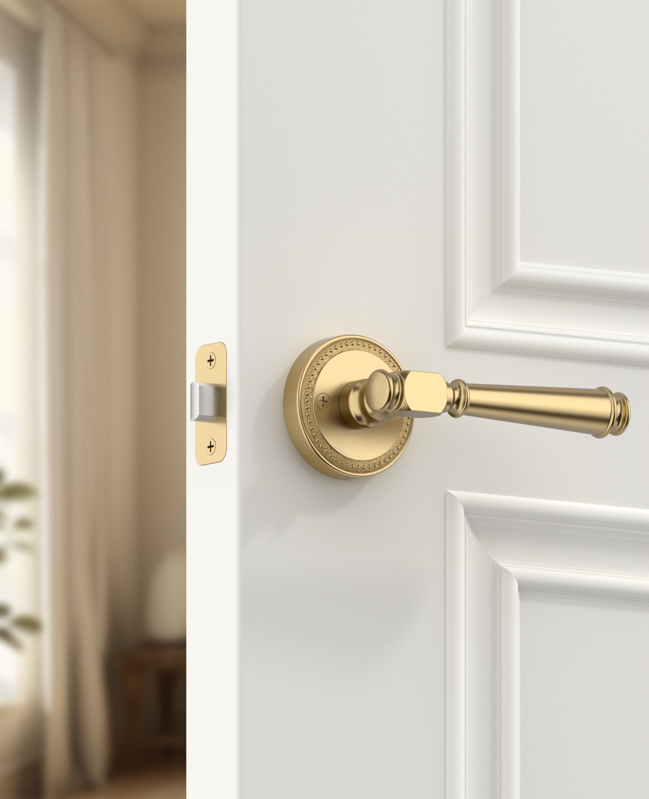 ZR12-054A Satin Champagne Bronze Door Levers with Beaded Rosette | Privacy, Passage, Dummy