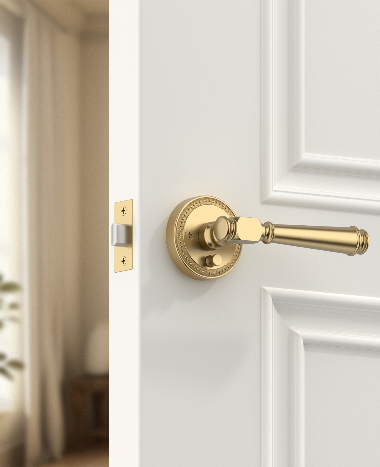 ZR12-054A Satin Champagne Bronze Door Levers with Beaded Rosette | Privacy, Passage, Dummy