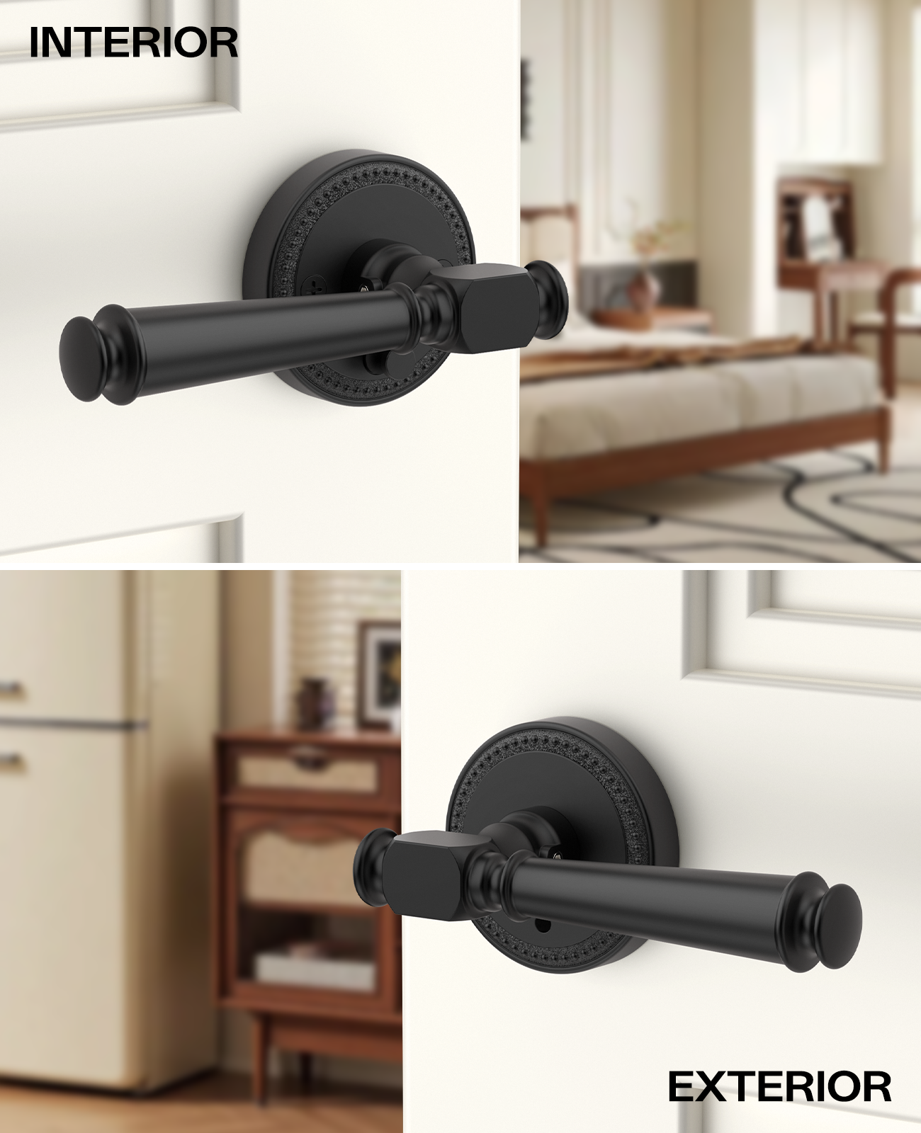 ZR12-054A Satin Champagne Bronze Door Levers with Beaded Rosette | Privacy, Passage, Dummy