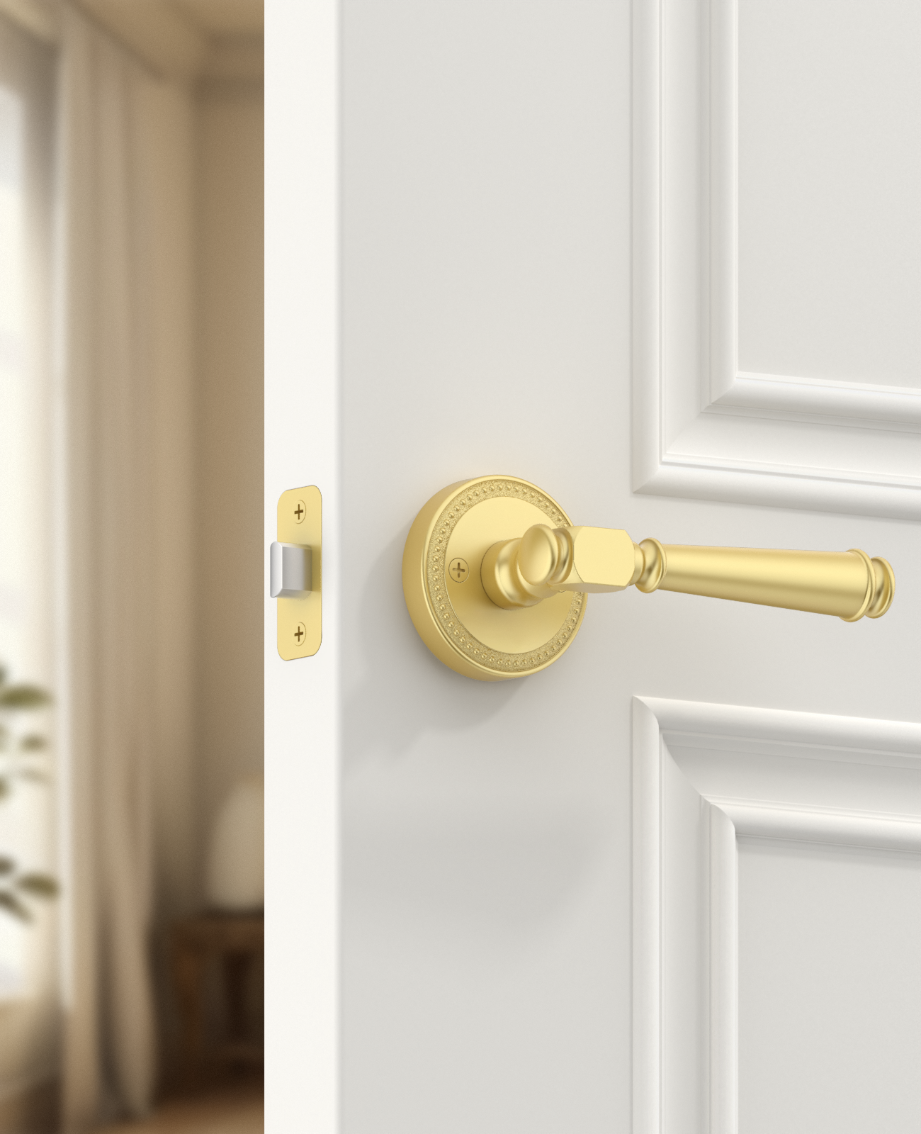 ZR12-054A Satin Champagne Bronze Door Levers with Beaded Rosette | Privacy, Passage, Dummy
