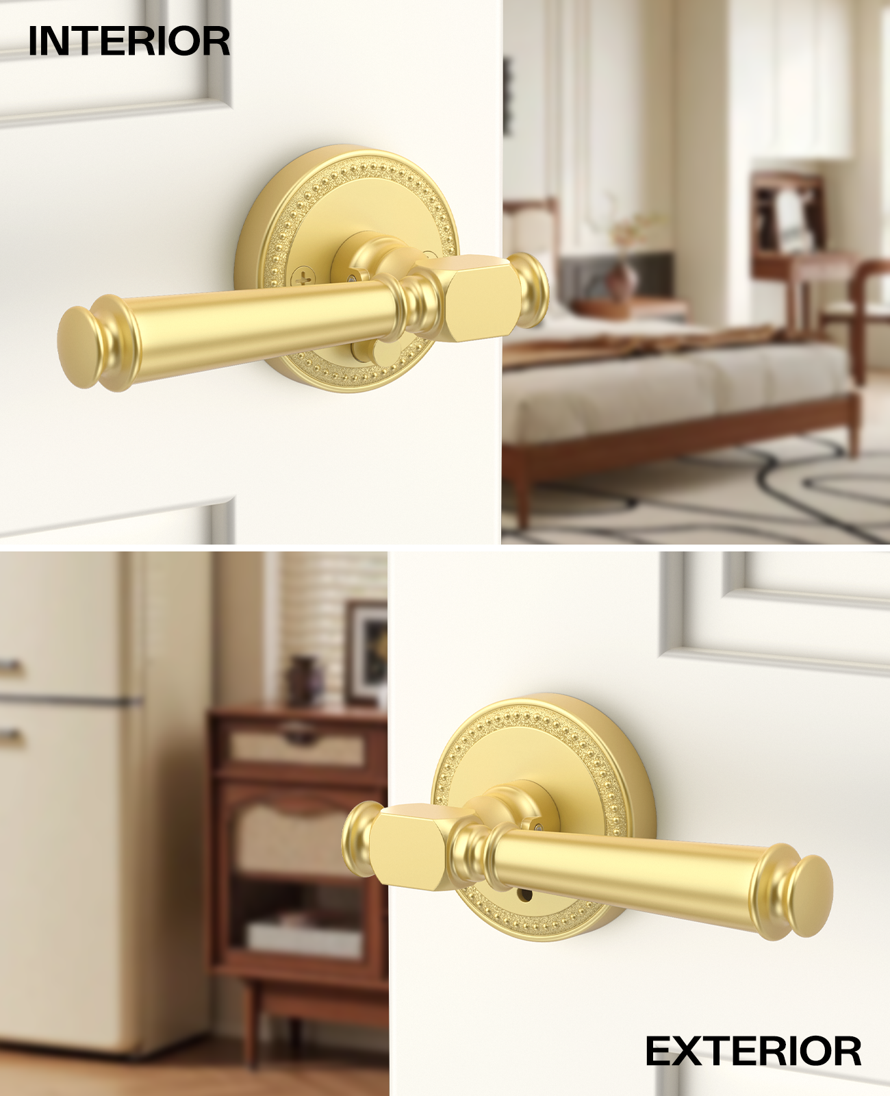 ZR12-054A Satin Champagne Bronze Door Levers with Beaded Rosette | Privacy, Passage, Dummy