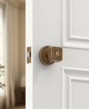 ZR12-212Z Brushed Gold Starburst Square Door Knobs with Beaded Rosette | Privacy Door Hardware