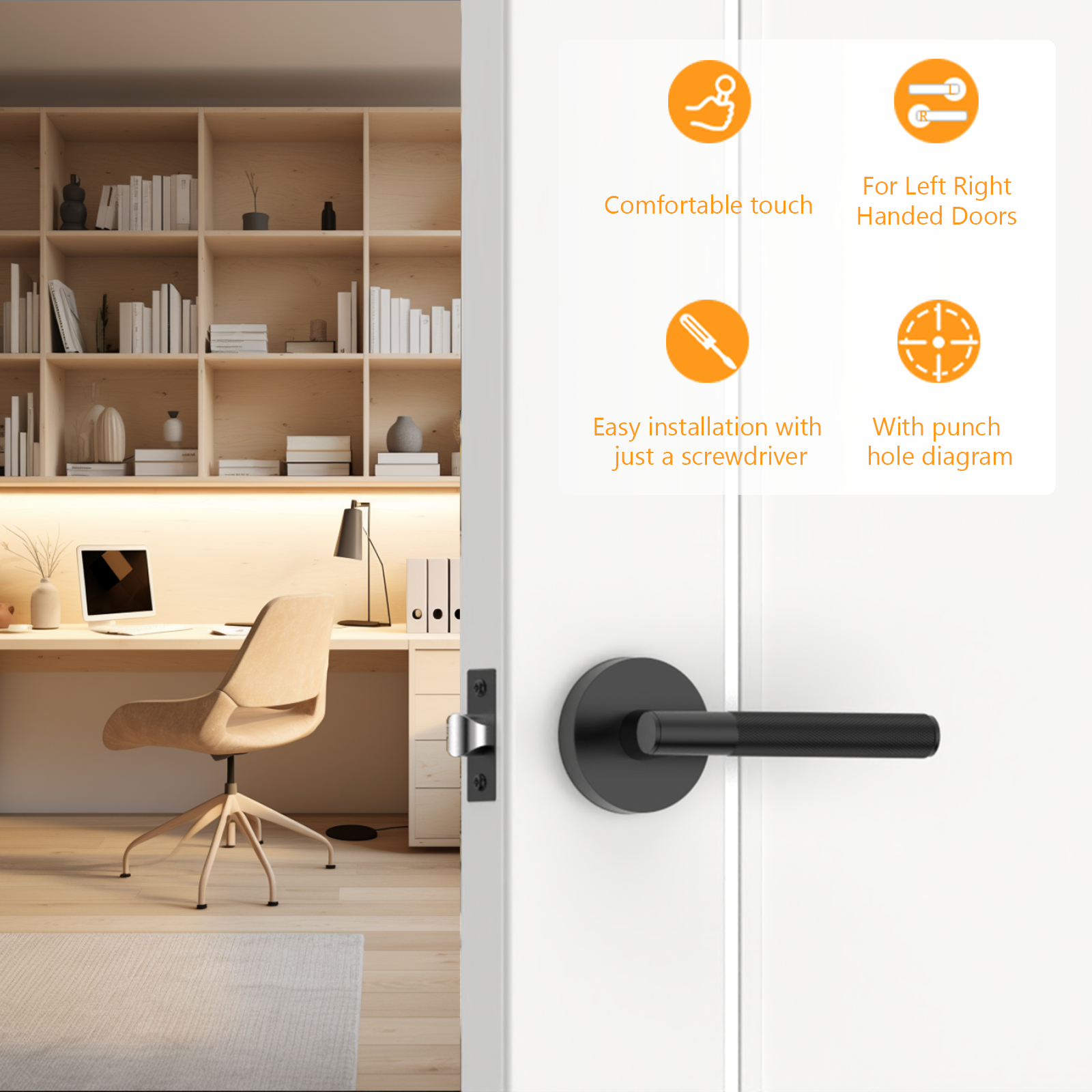ZR02-124A Matte Black Door Handles | Modern Knurled Lever Door Locks (Privacy, Passage, Dummy)